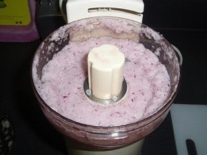 food processor filled with purple ice cream