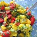 mango salsa with tomato, lime and coriander
