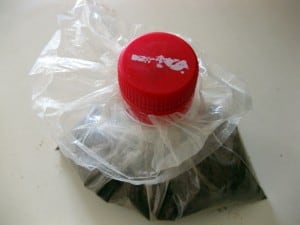 convert a plastic bag into a container with a spout