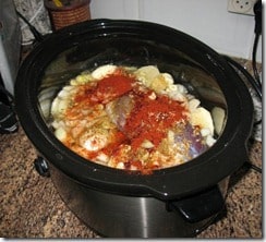 raw hamin or cholent stew in crockpot