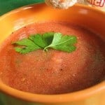 gazpacho with parsley in bowl