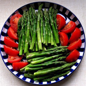 asparagus and tomato on plate