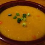 Yellow vegetarian split pea soup.