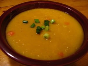 Yellow vegetarian split pea soup.