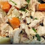 chicken salad with garlic, basil, ginger, carrot and green onion