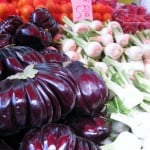 eggplant, garlic and cherry tomatoes at the market