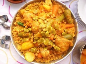 couscous with fava beans, or optionally chickpeas