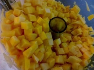 Yellow squash processed into cubes by Magimix5200XL