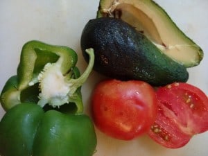 very ripe tomato, pepper, avocado